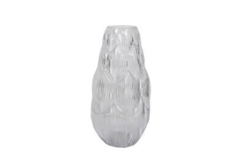 Tall Artichoke Clear Glass Vase by Designer Gisela Graham.  This large decorative vase is perfect for flowers or looks lovely without due to the delicate design.